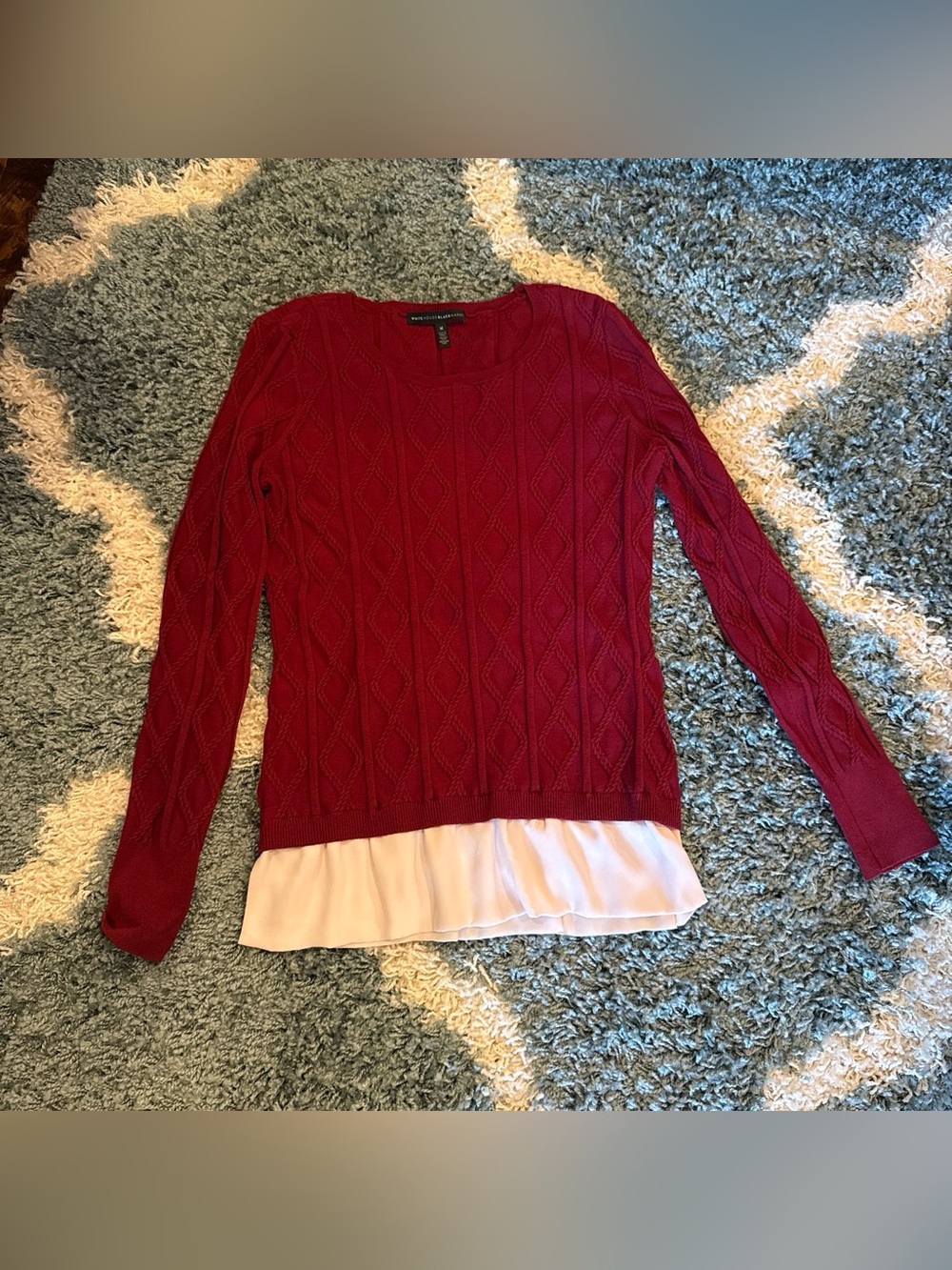 White House Black Market Red Cable-Knit Sweater with Pink Hem